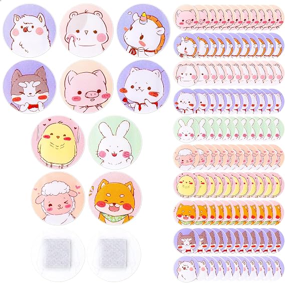 120Pcs Kids Bandages 10 Styles Cute Cartoon Bandaids Variety Pack,0.9In Round Vaccination Bandage Adhesive Dot Flexible Fabric Kids Bandaids for Small Wounds, Pimples, Vaccination and Blisters
