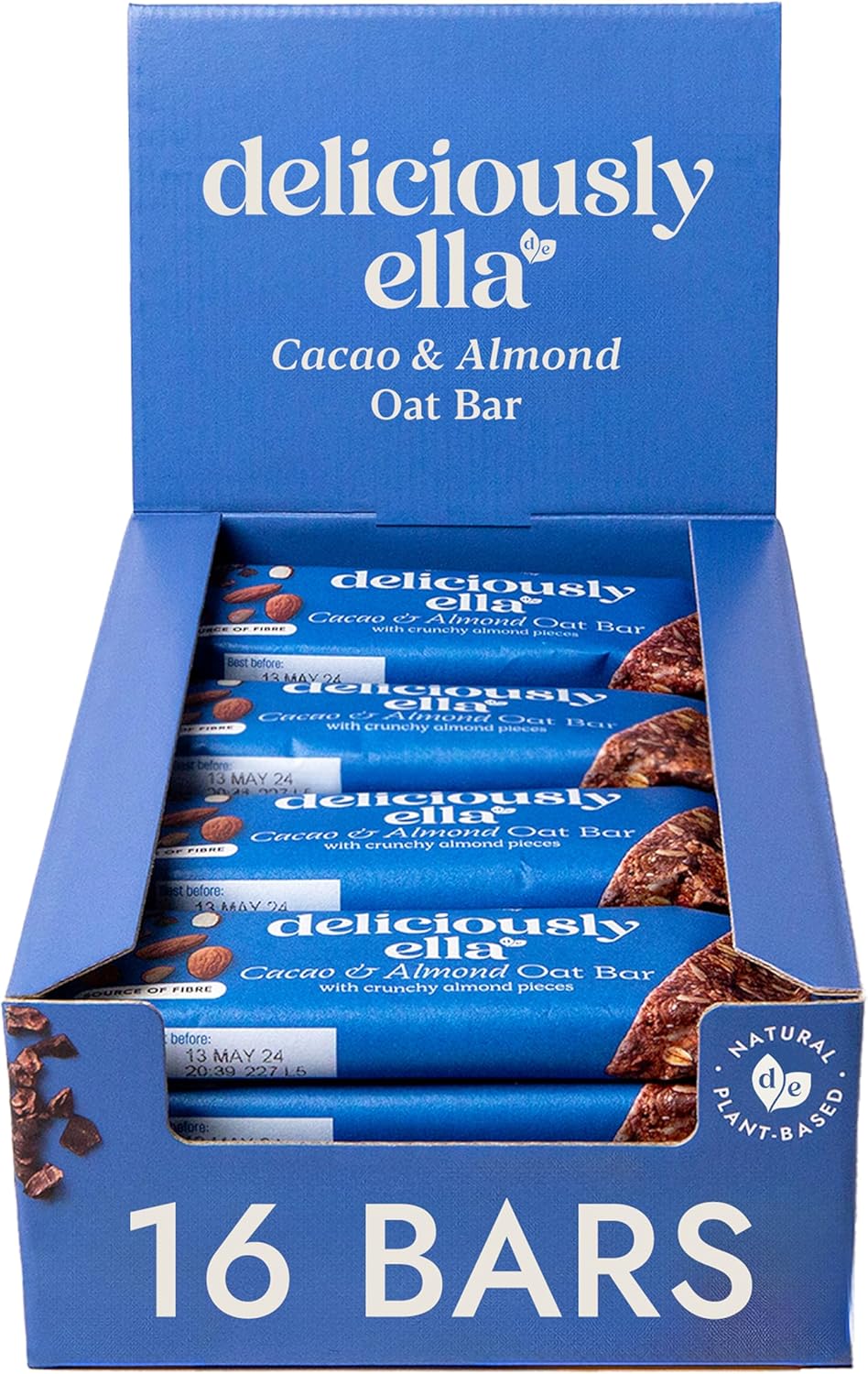 Deliciously Ella - Cacao &amp; Almond Oat Bar, Gluten-Free, Vegan Friendly, Healthy Snack, 50g 16 bars