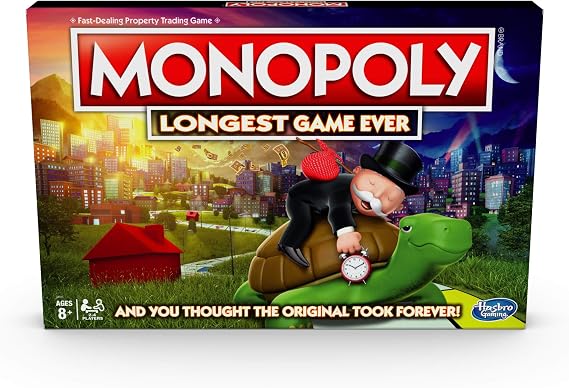Monopoly Longest Game Ever, Classic Gameplay with Extended Play; Board Game for Ages 8 & Up
