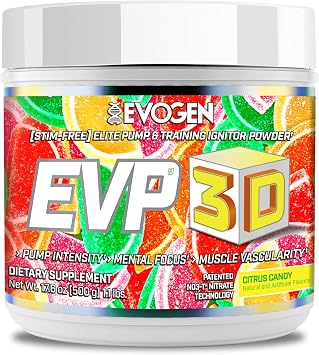 Evogen EVP 3D - Stim Free Pre Workout Powder for Men & Women | Sugar Free Non Stim Preworkout with Beta Alanine and Creatine for Energy & Pump | Citrus Candy | 40 Servings