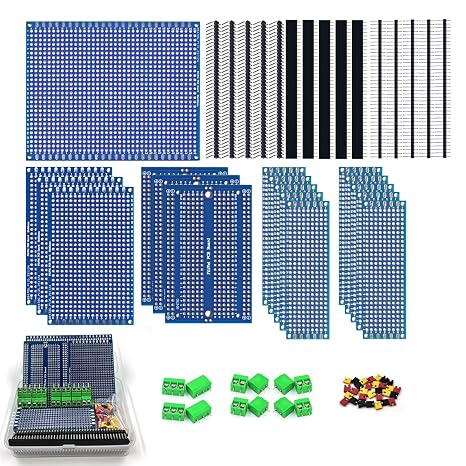 PCB Board Kit, Prototype Boards for DIY Soldering and Electronic Project Double-Sided Perf Boards (74)