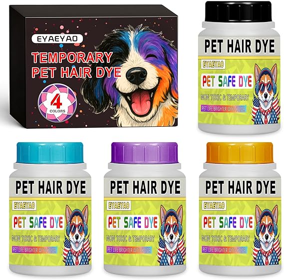 Dog Hair Dye | 4 Vibrant Colors Pet Dye | Black/Blue/Purple/Orange | 4oz Each | Non-Toxic Pet Grooming, Permanent Pet Hair Dye Stain for All Pets Fur Dye (4 Colors, 4 Fl Oz)