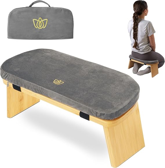 Florensi Folding Bamboo Meditation Chair 18 x 7 x 6 in Grey Kneeling Bench