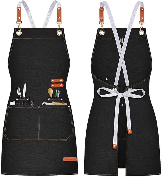 Teskyer Canvas Kitchen Apron with 4 Pockets