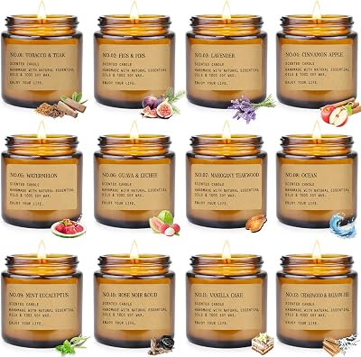 12 Pack Aromatherapy Candles for Home Scented, Aromatherapy Jar Candle Gifts for Women, Natural Soy Wax Amber Candle Set, Scented Candles Set for Birthday Valentine Birthday Day Present
