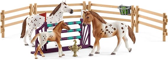 Schleich Horse Club, Horse Toys for Girls and Boys, Lisa's Tournament Training Horse Set with Appaloosa Horse Toys, 11 Pieces, Ages 5+