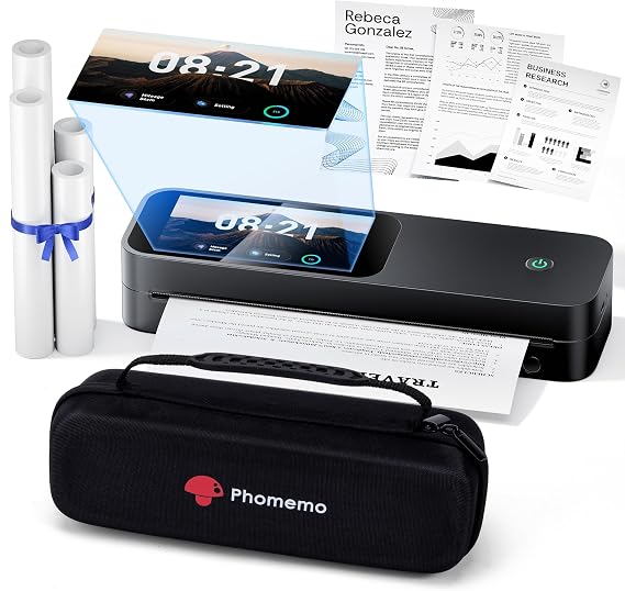 Phomemo M85 Touchscreen Portable Printers Wireless for Travel with Case | Tap to Print & Custom Content Thermal Bluetooth Inkless Printer, For 8.5"x11" Letter, Compatible with Phone/PC, Home & Travel