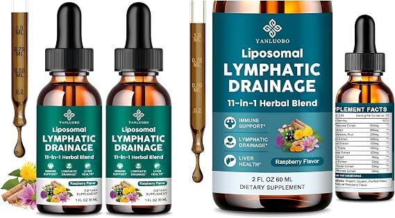 Lymphatic Drainage Drops - 11 in 1 Lymphatic Supplement for Immune, Lymph System & Liver Detox - with Echinacea, Horse Chestnut, Dandelion, Elderberry & Burdock - Raspberry Flavor, Vegan, 2 Fl Oz