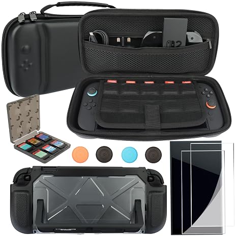 Carrying Case and Dockable Case for Nintendo Switch 2,8 in1 Accessories for Switch 2,Tempered Glass,Game Card Case and Silicone Covers