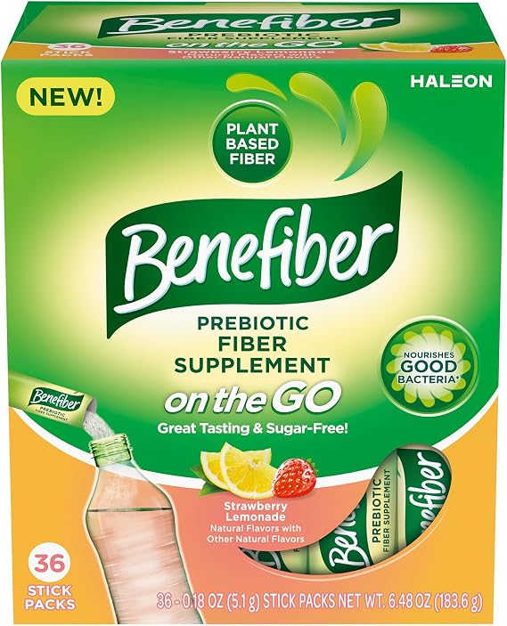 Benefiber GLP-1 Friendly Fiber Supplement, Strawberry Lemonade, On the Go Stick Packs, 36 Count