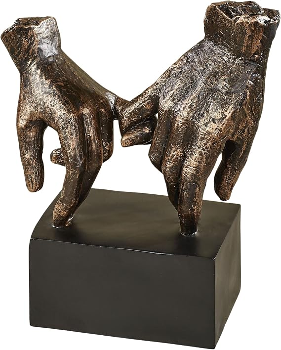 Touch of Class Lingering Hold Hands Table Sculpture Bronze - Pinky Promise Statues - Desk Statue for Bedroom, Living Room, Office - Loving Touch