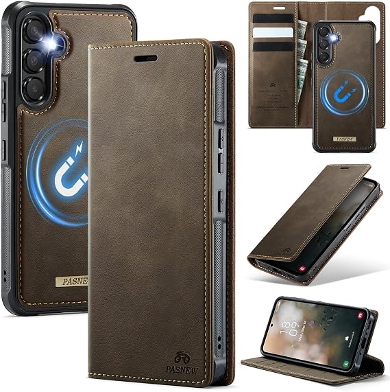 PASNEW Luxury Card Case for Samsung Galaxy A54 5G,6.4",Coffee