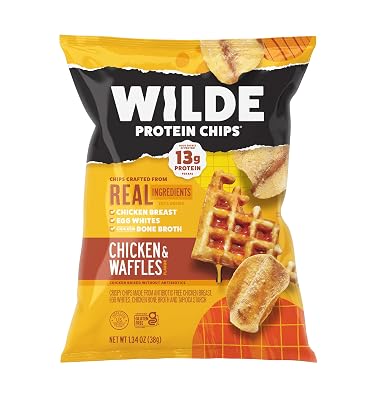 WILDE Chicken & Waffles Protein Chips, Thin and Crispy, High Protein, Keto, Made with Real Ingredients, 1.34oz Bags Pack of 8