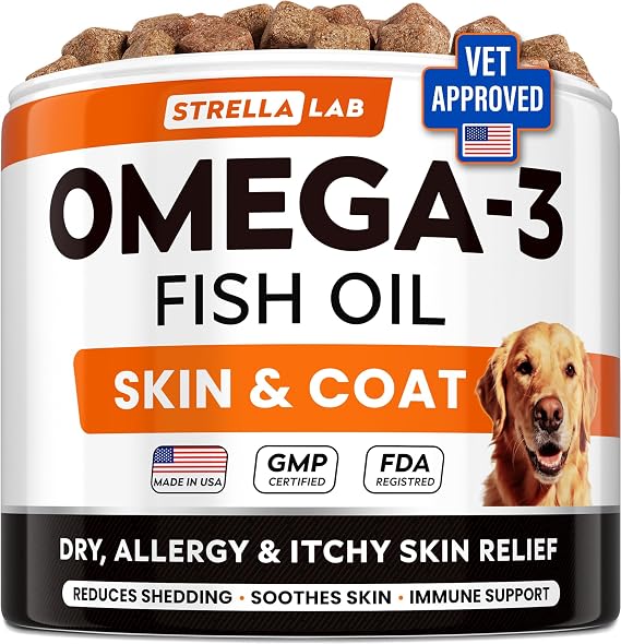 Omega 3 for Dogs - Fish Oil Skin & Coat Supplement, Itch & Allergy Support
