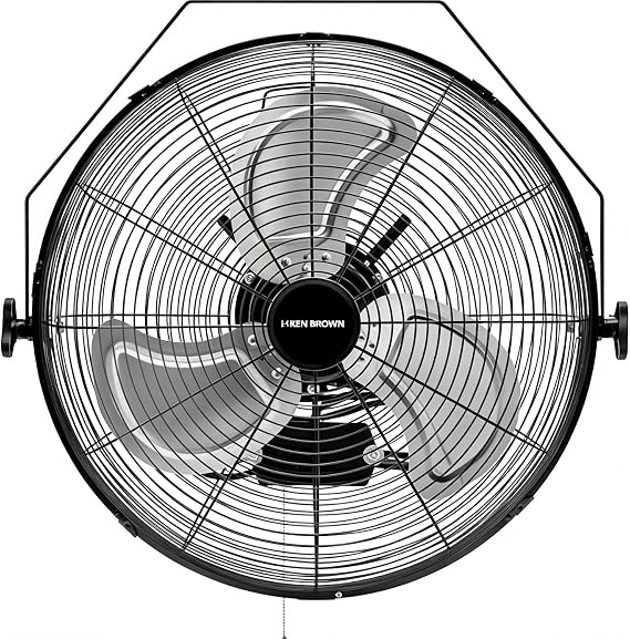KEN BROWN 18 Inch Wall Mount Fan, 4150 CFM High Velocity Outdoor Wall Fan with Sealed Motor, 3-Speeds, Heavy Duty for Patio, Garage, Commercial, Shop Use