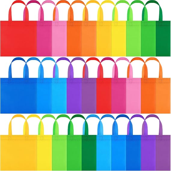 30 Packs Non-woven Party Gift Bags Reusable Goodie Bags 7.97.9 Inch Colorful Tote Treat Bag with Handles Rainbow cloth bags for Wedding Birthday