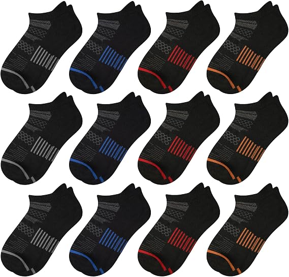 Comfoex 12 Pairs Boys Running Ankle Socks For Kids 4-6 6-8 8-10 10-12 Years Old Low Cut Athletic Breathable Cotton Socks