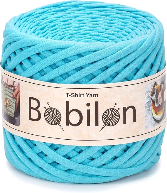 Bobilon Cotton t-Shirt Yarn 7-9 mm for Crochet, Knitting, Macrame, DIY Crafts, Jersey Soft Ribbon, fettuccini zpagetti t-Yarn, Arctic