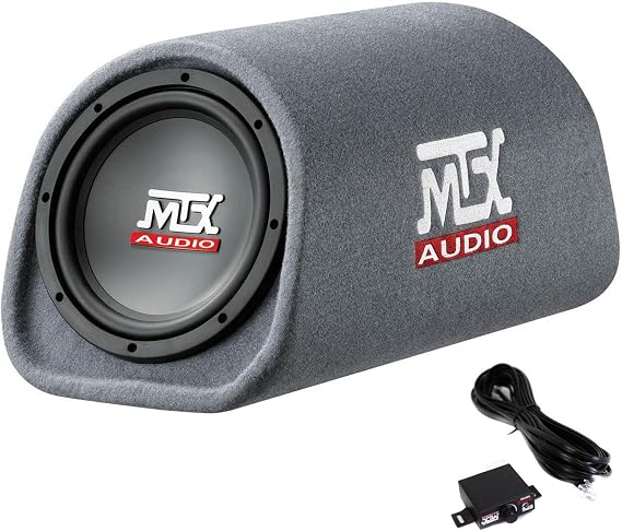 MTX Audio RT8PT 8 Inch 240 Watt Car Loaded Universal Powered High Performance Amplified Tube Box Vented Subwoofer Enclosure, RCA Connectivity