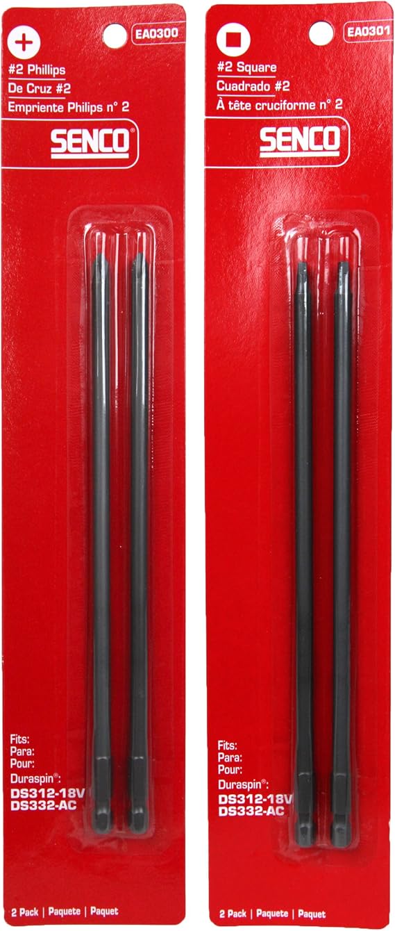 Senco EA0301#2 Square and EA0300#2 Phillips Duraspin Drive Bits 2-2 Packs