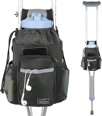 Crutch Bag Lightweight Crutch Accessories Storage Pouch with Reflective Strap and Front Zipper Pocket for Universal Crutch Bag to Keep Item Safety Large