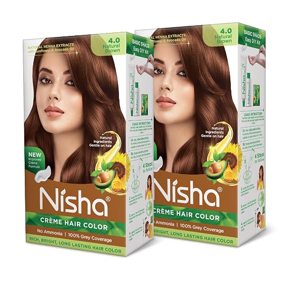 Nisha Creme Permanent Hair Color | Hair Dye Natural Brown (Pack of 2)