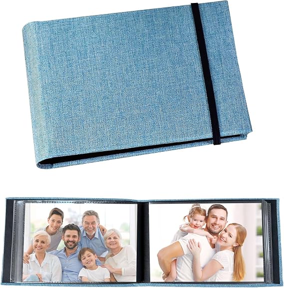 Small Photo Albums 6x4,Small Photo Album 6x4 100 Slip In Photo Albums,Portable Trave Flip Book Cloth Cover with Slip-In Pockets for Travel/Wedding/Baby Photos (Blue)