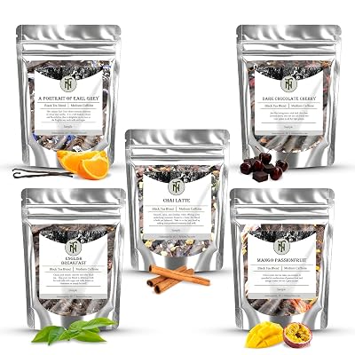 Nelsons Tea Favorites Sampler Pack - Loose Leaf Tea Sampler - A Portrait of Earl Grey, Chai Latte, Dark Chocolate Cherry, English Breakfast, Mango Passionfruit Sample Sizes