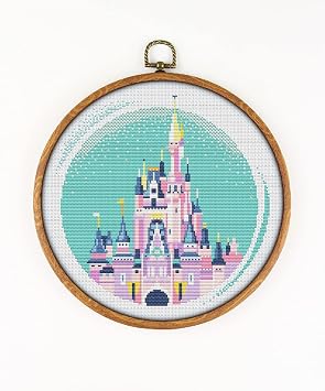 Florida Disney Castle CS807 Counted Cross Stitch KIT. Threads, Needles, Fabric, Threader, Clippers and 4 Printed Color Patterns. Embroidery Pattern Kit