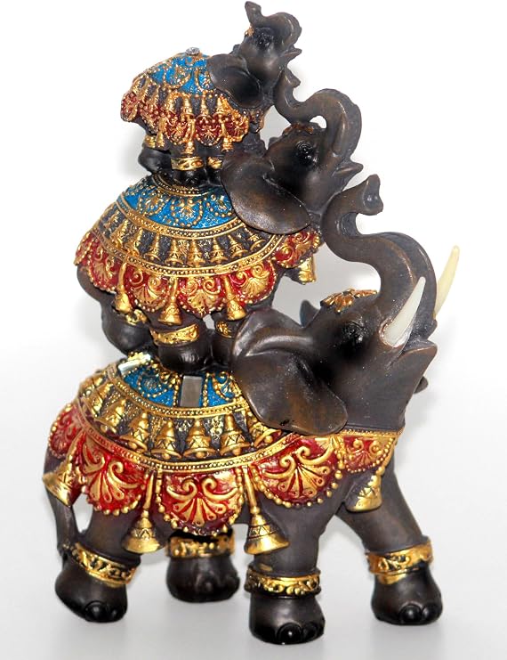 Dalax- Baby Elephants Riding on Mama Elephant Home Decorative Accent Trunk Facing Upwards Lucky Figurine Statue Living Room Office Decorations