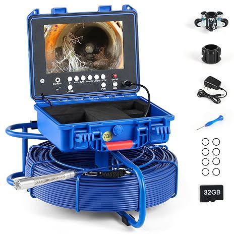 ZELCAN Self-Leveling Sewer Camera, Drain Camera 230FT with 9 in. LCD Screen, Waterproof IP68 Borescope Plumbing with 12 LED Lights, Included 32GB Card, with 512Hz Transmitter(Without Locator)
