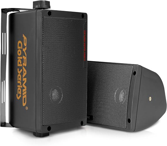 Pyramid 300 Watt 3-Way Mini Box Speaker System (Pair), Wall Mountable Indoor/Outdoor Surround Sound Speakers with 3.25" Woofer, 2" Midrange, 1" Tweeter, ABS Sealed Enclosure, Mounting Kit Included