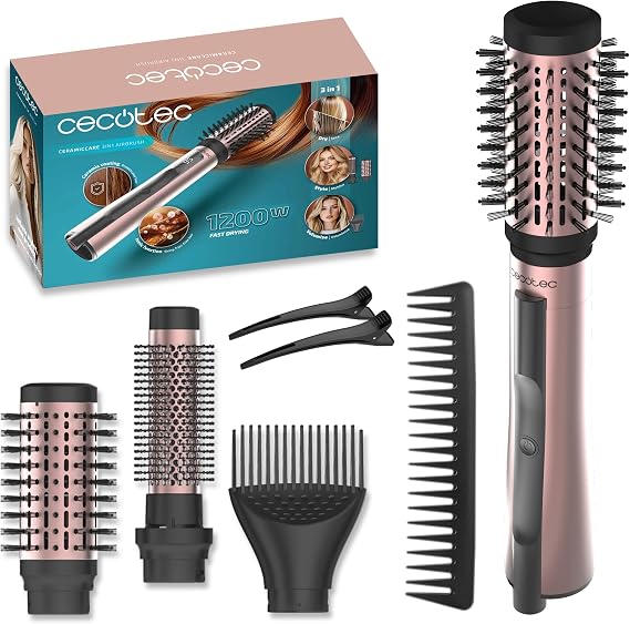 Cecotec Air Brush with 3 CeramicCare 3in1 AirBrush Elite Heads. 1200W, Ionic Function, Dry, Shape and Volumize, Screen, Ceramic Coating, Brushes 50 mm, 33 mm and Volumizing Head
