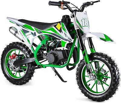 Dirt Bike,50CC 2-Stroke Gas Power Kids Dirt Bike Gas Power Motocross, Off Road Mini Motorcycle, Pocket Motorbike with Front Rear Disc Brakes, Racing Max Speed 30KMH 330LBS Green