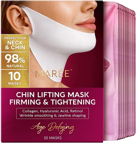 MAREE V Line Lifting Mask - Anti Aging Neck Lift Tape & Chin Strap for Sleeping - Tightening and Lifting Neck Wrinkle Patch and Double Chin Reducer for Face Lift - Depuffer Jawline Shaper Facial Masks
