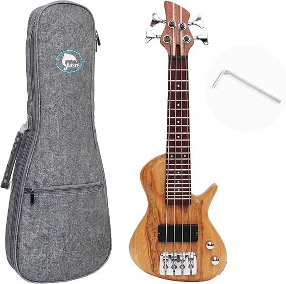 Backing Mini Electric Bass Guitar, Travel Ubass 4 Strings, Fret Ukulele Bass with Gig Bag