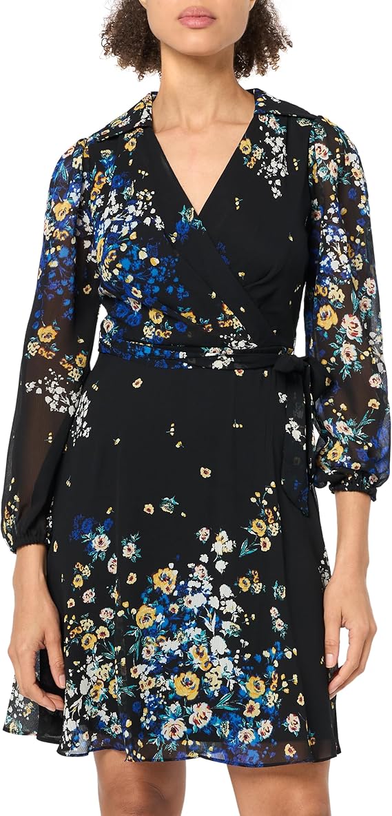 DKNY Women's Long Sleeve Faux Wrap Dress