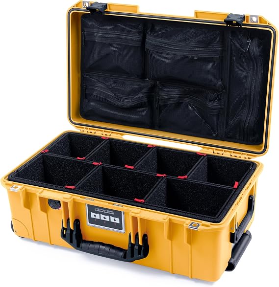 ColorCase Pelican Air 1535 機内持ち込み用ケース イエロー - Mサイズ 防水ケース TrekPak ディバイダーシステム & メッシュ蓋オーガナイザー - ブラックハンドル&ラッチ