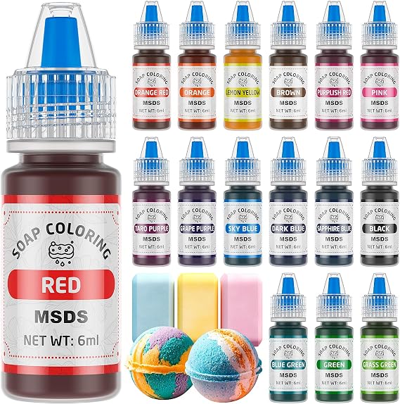 Wayin 16 Colors Bath Bomb Soap Dye - Liquid Based Colorant, Food Grade, Skin Safe, Vibrant Neon for DIY Soap Making, Bath Bomb Supplies Kits, Bath Salt Crafting, Slime Dye