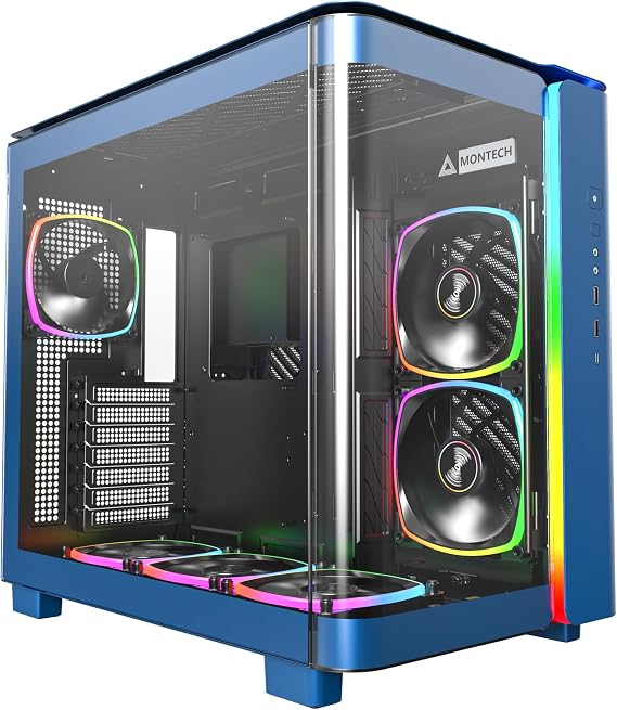 MONTECH King 95 PRO Dual-Chamber ATX Mid-Tower PC Gaming Case, High Airflow, Tool-Free Panels, Sturdy Curved Tempered Glass Front, Six ARGB PWM Fans Pre-Installed with
