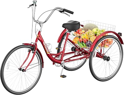 Adult Tricycle with Large Basket 2426 Inch, Stable 3-Wheel Cruise Bicycle for Shopping, Beach and City Trike Perfect for Men, Women, Seniors