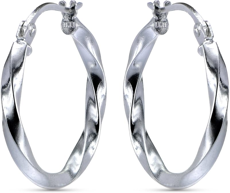 Sterling Silver 2mm Thickness Polished Twisted Round Hoop Earrings, 15mm, 20mm, 25mm