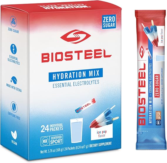 BioSteel Hydration Mix, Sugar-Free with Essential Electrolytes, Ice Pop, 24 Single Serving Packets