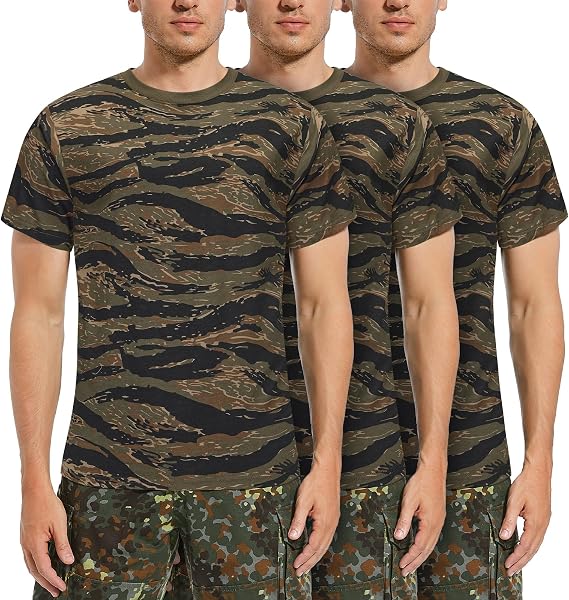 Mens Military Camo T-Shirt, 100% Cotton Camouflage Top Vintage Camo T-Shirts for Everyday Look and Outdoor Activity