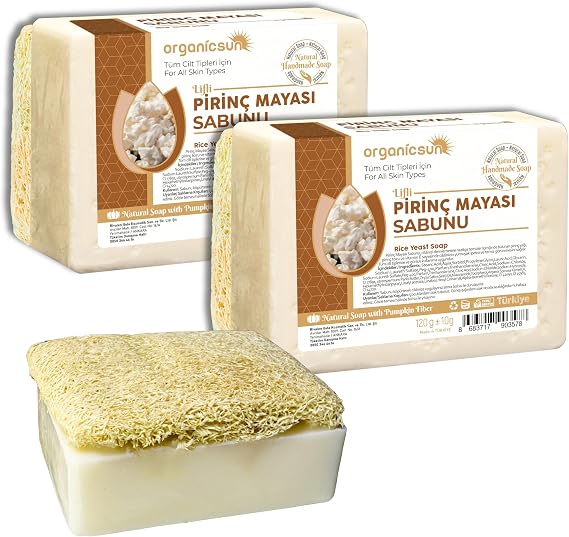 Doğal Kabak Lifli Pirinç Mayası Sabunu 120 Gr x 2 Adet - Tüm Cilt Tipleri - Beyazlatıcı ve Aydınlatıcı Etkili