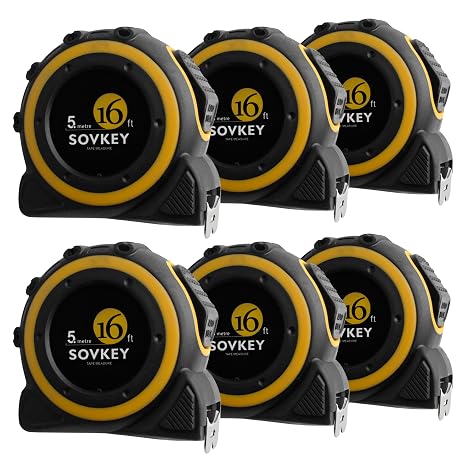 16ft(5-Meters) Tape Measure, Self-Lock, Dual Scale,Easy Read Measuring Tape, 6 Pieces
