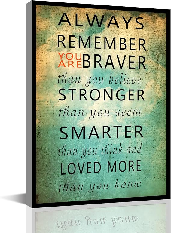 Canvas Wall Art Always Remember You are Braver Than You Believe Print Inspirational Wall Art for Women Motivational Quotes Canvas Art for Home Office Wall Decor(8x12inch)-Wooden Framed