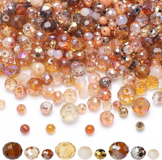Faceted Rondelle Glass Beads for Jewelry Making, Brown Series