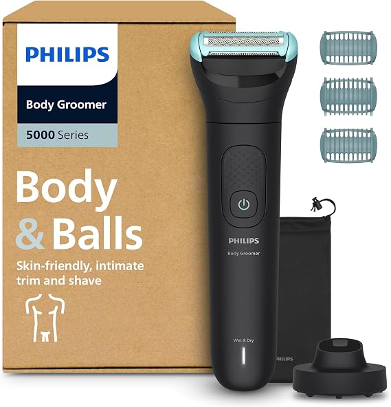 Philips Body Groomer 5000 Series - Trimmer for Men with Triple Protect Shave System, Intimate Trim & Shave, 100% Showerproof, 100 Min. Runtime, Model BG5485/30