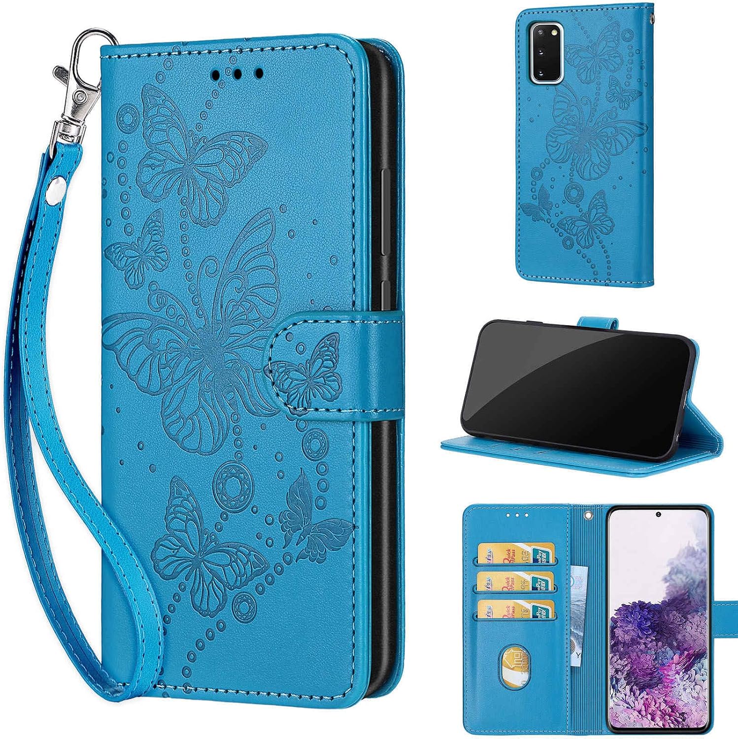 Mobile phone case for Samsung Galaxy S20 cases Premium leather flip wallet case Magnet card compartment Stand function Folding case compatible with Samsung S20 case - Blue